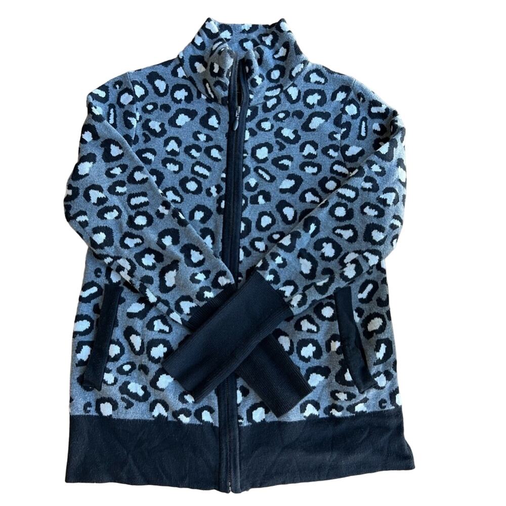 Rachel Zoe Sweater Jacket XS Women Leopard Print Zip Up Mock Neck